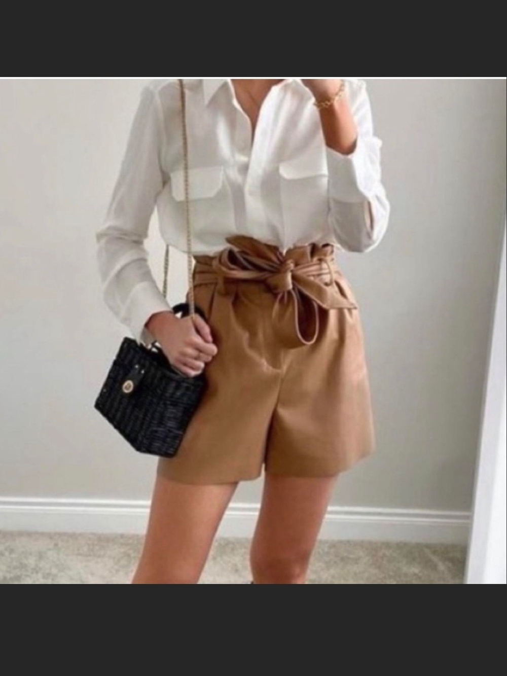 High-Waist Paperbag Tie Brown Women’s Shorts